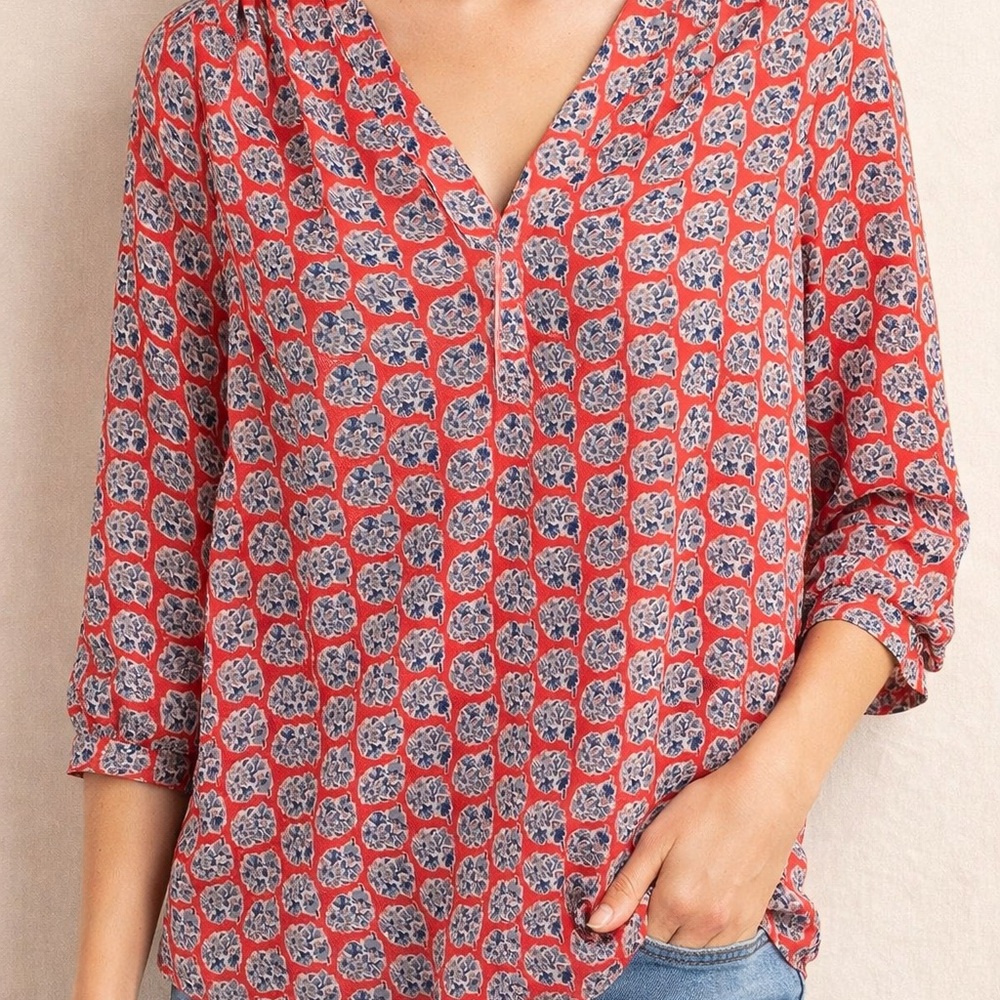 Rebecca Taylor 100% Silk Floral V Neck Blouse Size 0